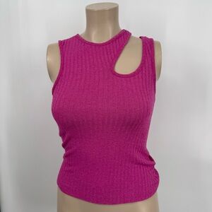 NWT Maeve for Anthropologie Pink Ribbed Cut out Tank